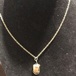 Wire wrapped tigers eye Crystal necklace with hypoallergenic chain